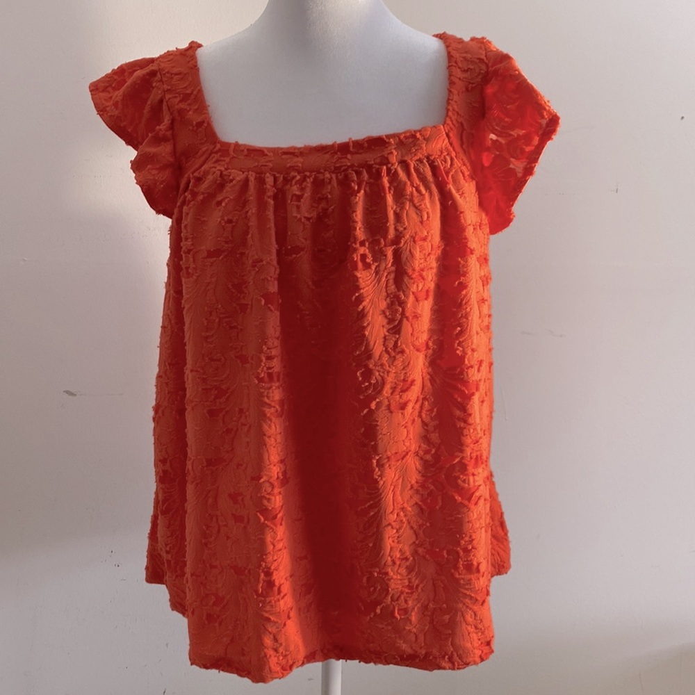LC Lauren Conrad | Square Neck, Ruffle Sleeve,Cross Back top